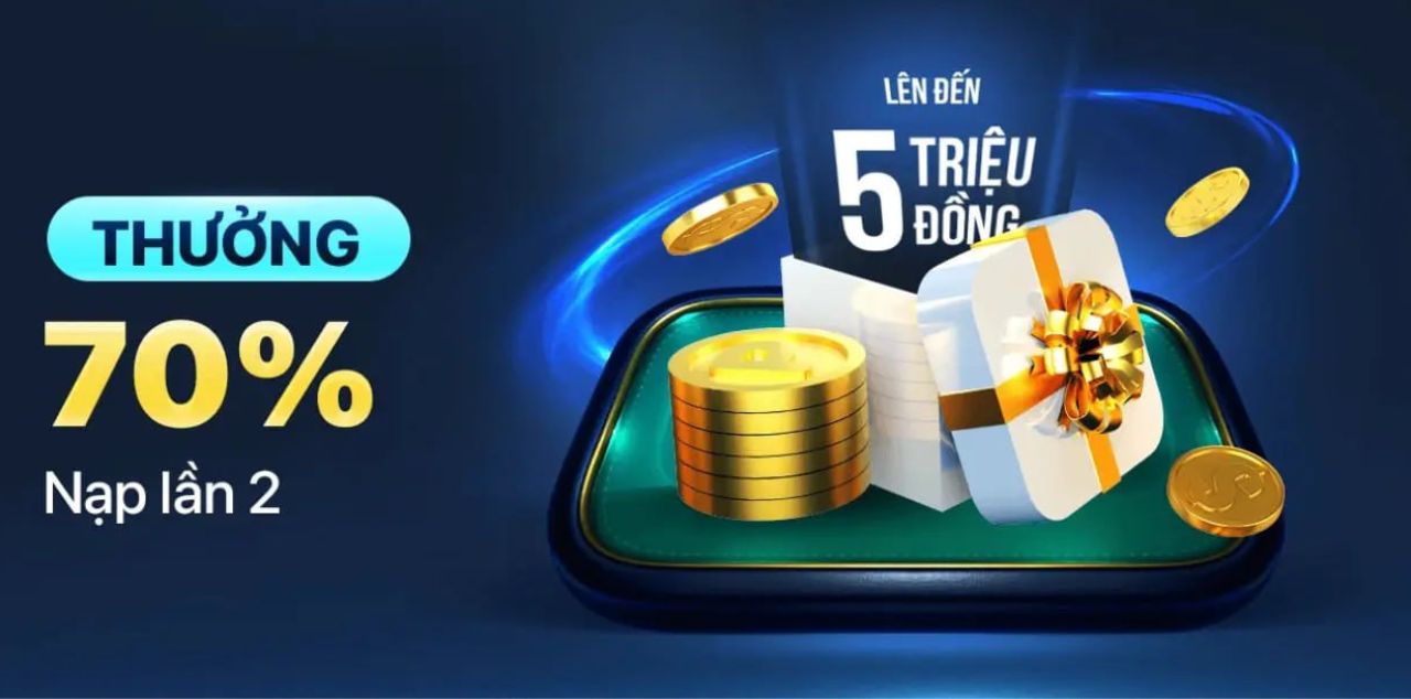 Thưởng 70% nạp lần 2 tại 9bet
